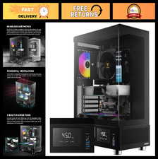 Mid Tower Gaming PC Case with Tempered Glass, LCD Temp Display, 3 ARGB Fans, 5 F