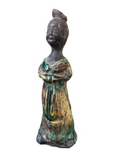Statue de femme en céramique, terre cuite émaillée asiatique (Chine)
