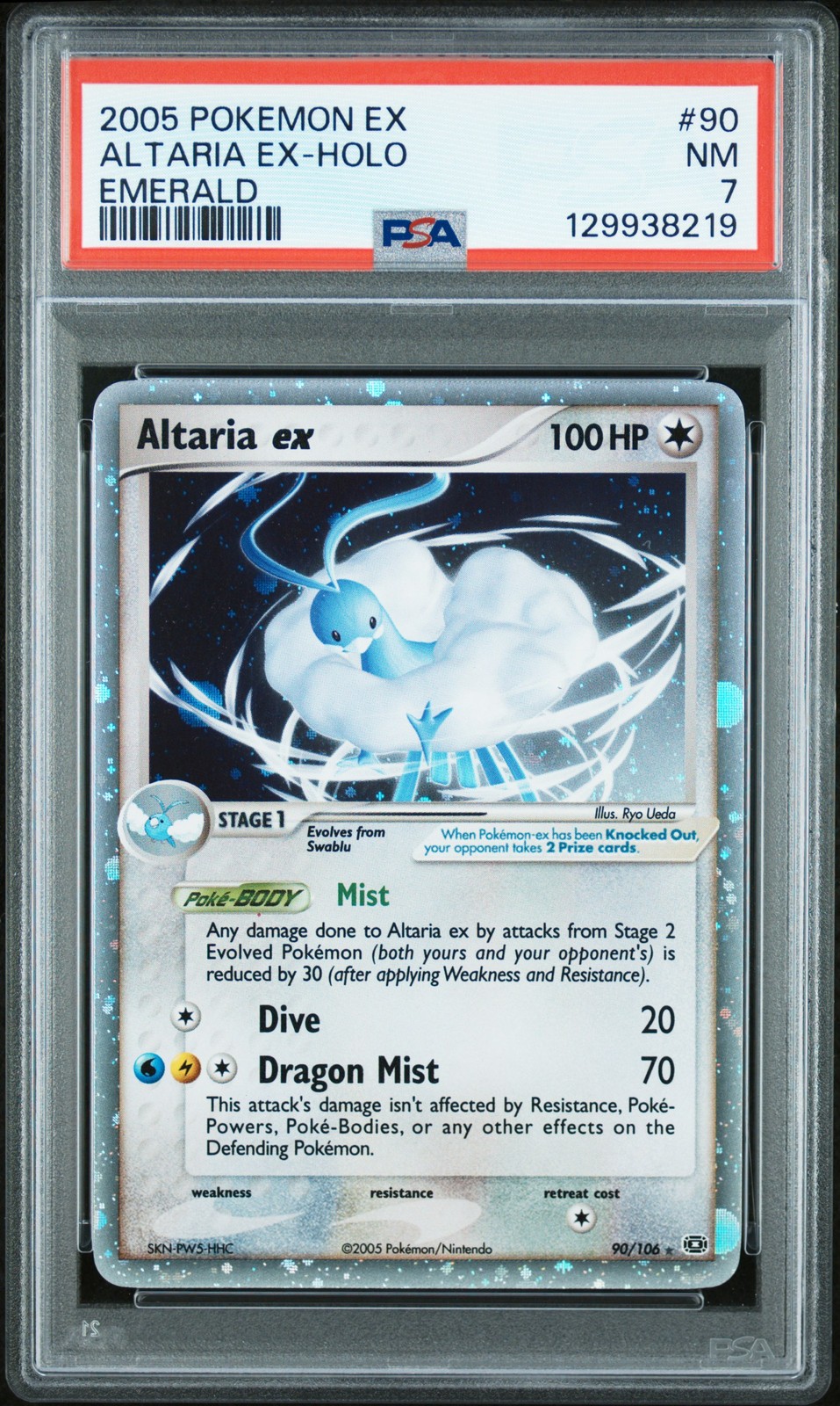 2005 POKEMON EX EMERALD #90 ALTARIA EX-HOLO PSA 7