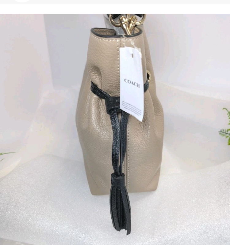COACH Andy CA164 2Way Bucket Bag Beige Leather Drawstring
