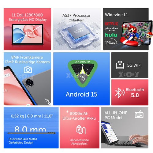 2025 Neueste Tablet 24GB RAM 256GB ROM 11 Zoll Android15 Tablet SIM2 LTE 5G WiFi - Bild 2 von 18