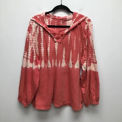 Lane Bryant Livi Lace Up Hoodie Sweatshirt Rose Pink Tie Dye Pullover 22/24 NWT - Image 1 of 4