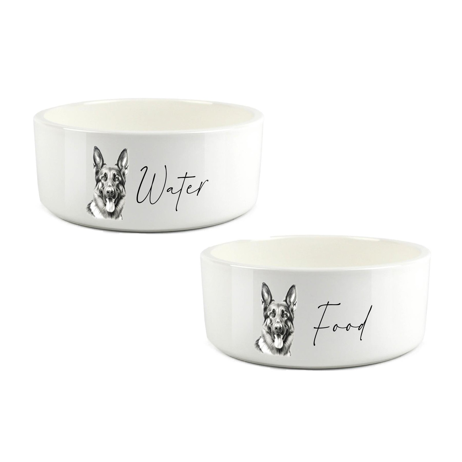 B&Q -  Sketched German Shepherd Food & Water Bowl Set - Image 2