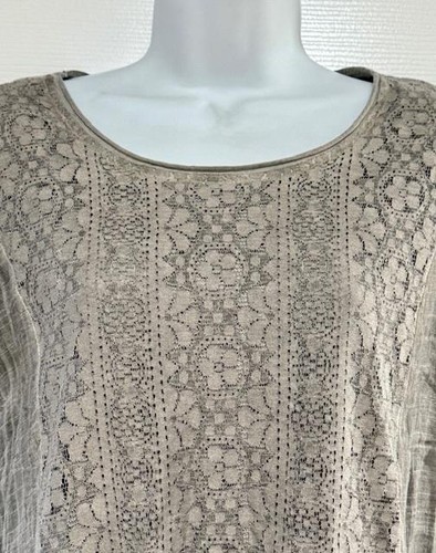 Simply Couture Tunic Top Womens XL Gray Lace Boho Embroidered Layered Pockets - Picture 3 of 7