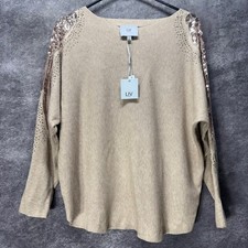 Maglione LIV Milano donna XL marrone paillettes perline ali impreziosito manica dolman