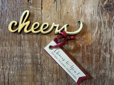 New Kate Aspen Bottle Opener ''Cheers'' Matte Antique Gold Housewarming Party Gift