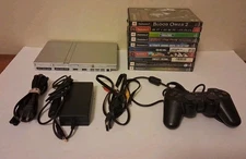 PS2 Slim Silver Console SCPH-77001  With 10 Games, Cords, and Controller Tested