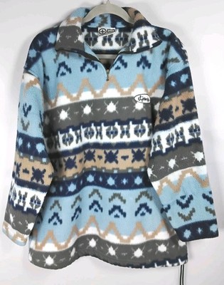 Chiemsee Windsurfing Fleece Pullover Size Medium Winter Aztec 1/4 Zip Blue Tan