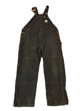 Carhartt Bib Overalls Mens 48 X 32 Black Duck Quilt Lined Double Knee R02 BLK