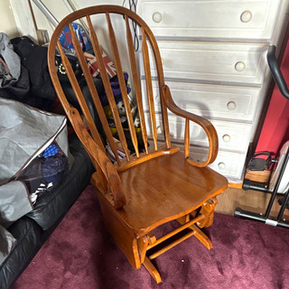Brown Wooden Indoor Rocking Chair with Arms Solid Spindle Back Adults