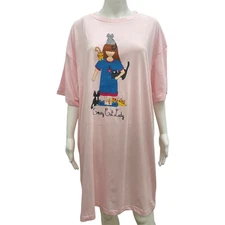 Metropolitan Crazy Cat Lady Night Shirt with Short Sleeves in Pink - One Size