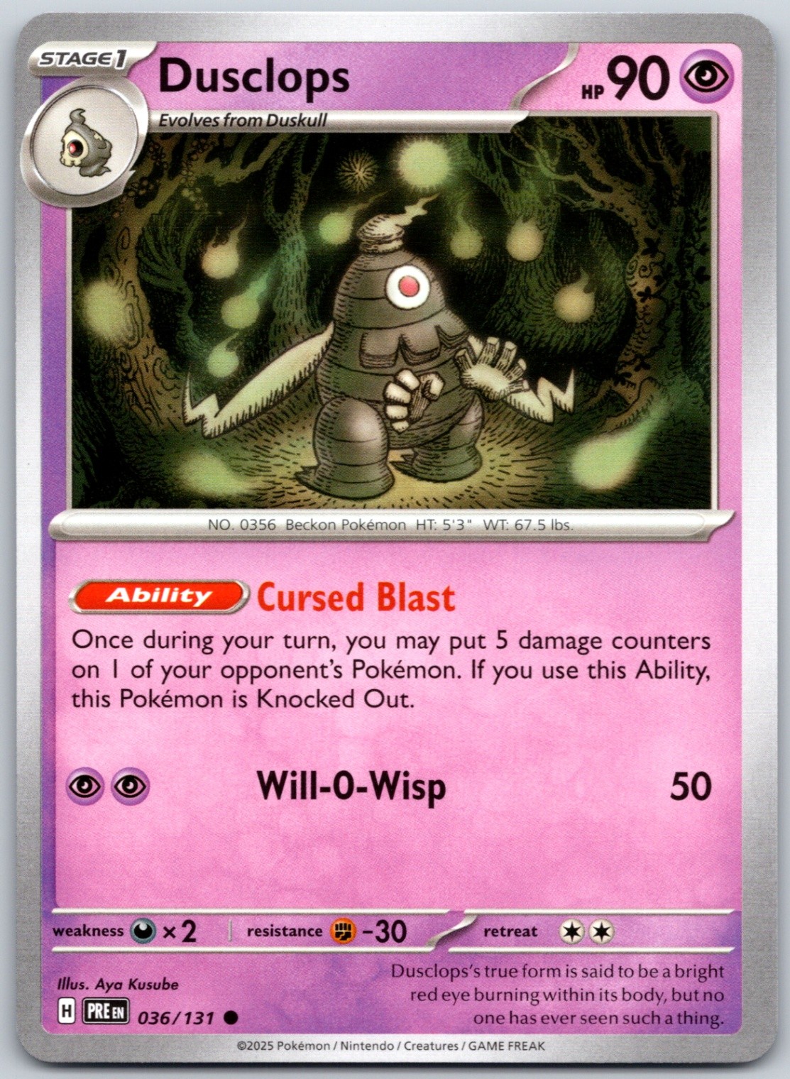 Dusclops Normal Common SV: Prismatic Evolutions 036/131 NM
