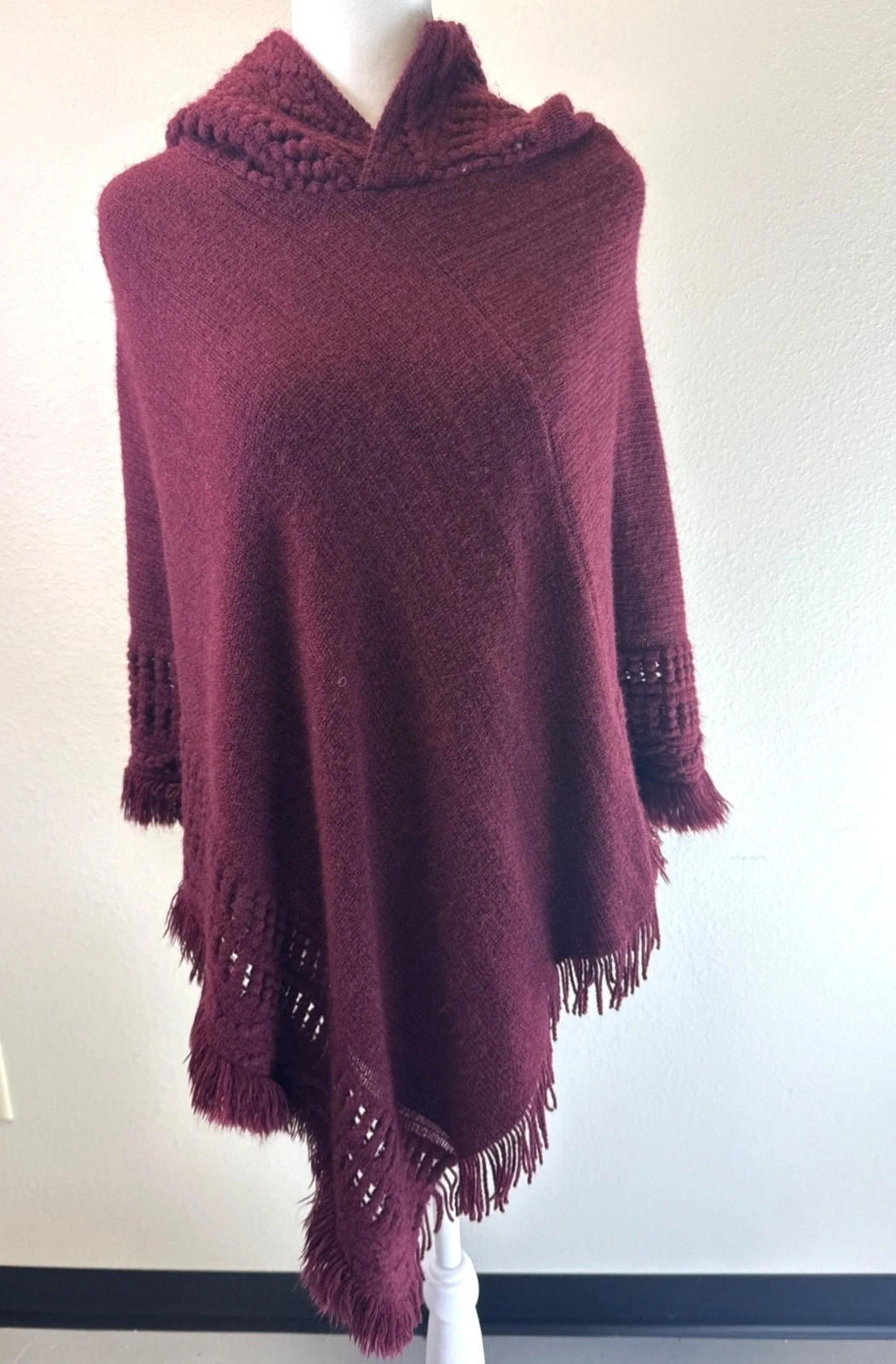 EST. 1946 Ladies' Hooded Cape with Fringed Hem Cozy Poncho-Style Wrap for Women