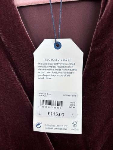 Seasalt Women's Dress - purple Hollyhock Velvet Dress - Regular - Rich Plum - Picture 2 of 4