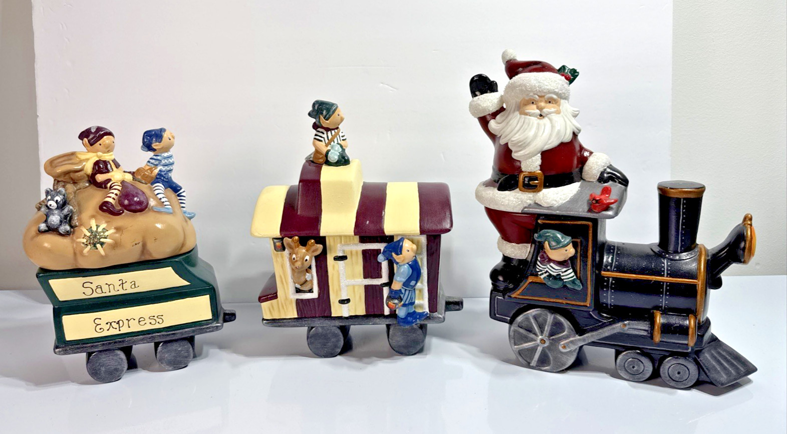 Vintage Glenview Santa Express Train 3-Pc Ceramic Canister Set Santa Elves READ