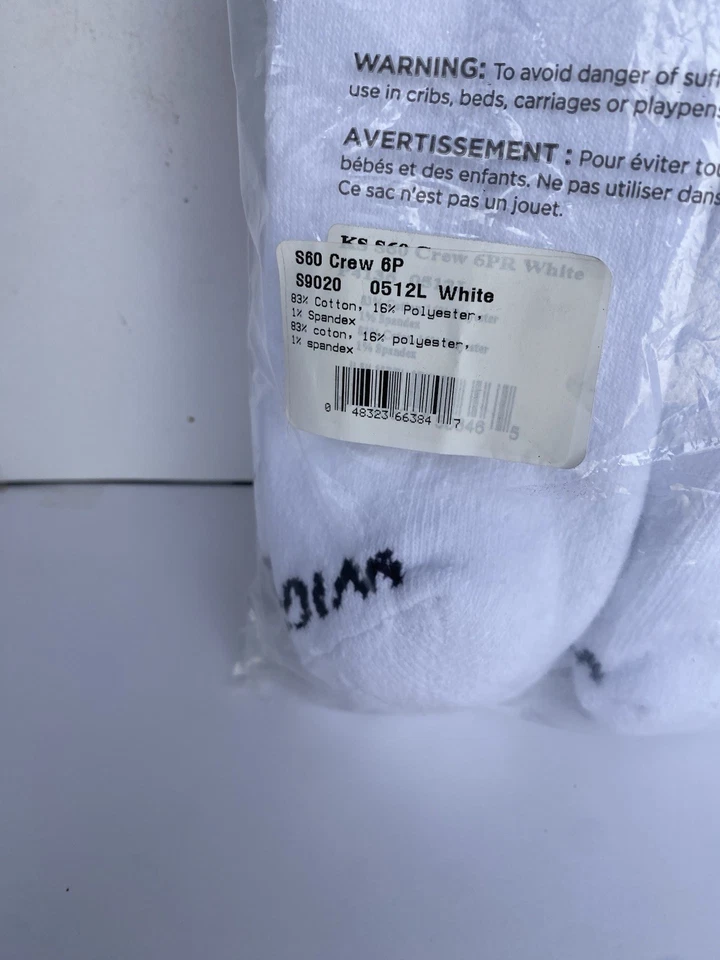 Meias Wigwam KS S60 White Crew tubo pacote com 6 2XL sapato masculino tamanho 15-17 lacrado - Imagem 3 de 4