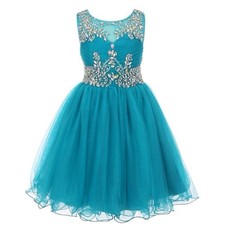 NWT Cinderella Couture Teal sz 10 Girls Fancy Beaded Sequined Tulle Formal Dress
