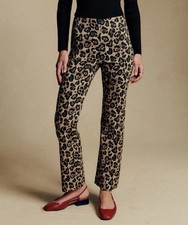 Sézane Ciara Trousers Leopard Jacquard High Waist 7/8 Flare Pants Size 34