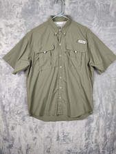Columbia PFG Shirt Mens Small Green Bahama Short Sleeve Fishing Button Up