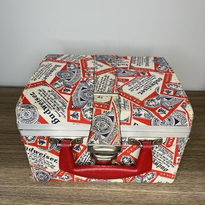 Vintage RARE Budweiser Patchwork Logo 8 Track Case Travel Storage Trunk