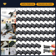 300 Pcs Heavy Duty Medium Binder Clips 1.25" Black Metal Paper Clamps Office Sup