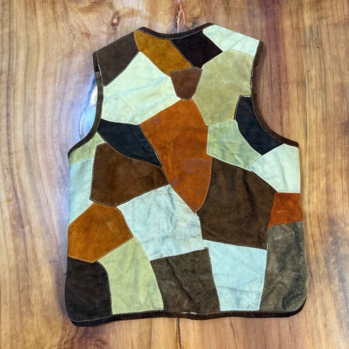Vintage 70's Handmade Patchwork Vest Suede Leather Snap Western Hippie K23 - Picture 3 of 5