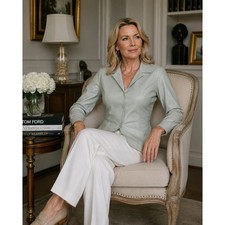 Camisa Lafayette 148 Piel de Cordero Ligera Sin Forro Talla Mediana Verde Azul