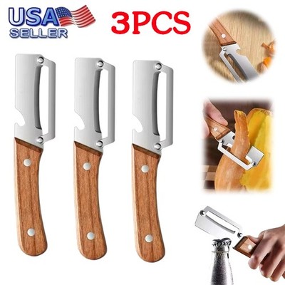 3 Pack 2 in 1 Multi Functional Vegetable Peeler with Bottle Opener and Wooden Ha