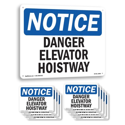 Danger Elevator Hoistway OSHA Notice Sign Metal, Plastic, Decal - 5 or 10 Pack