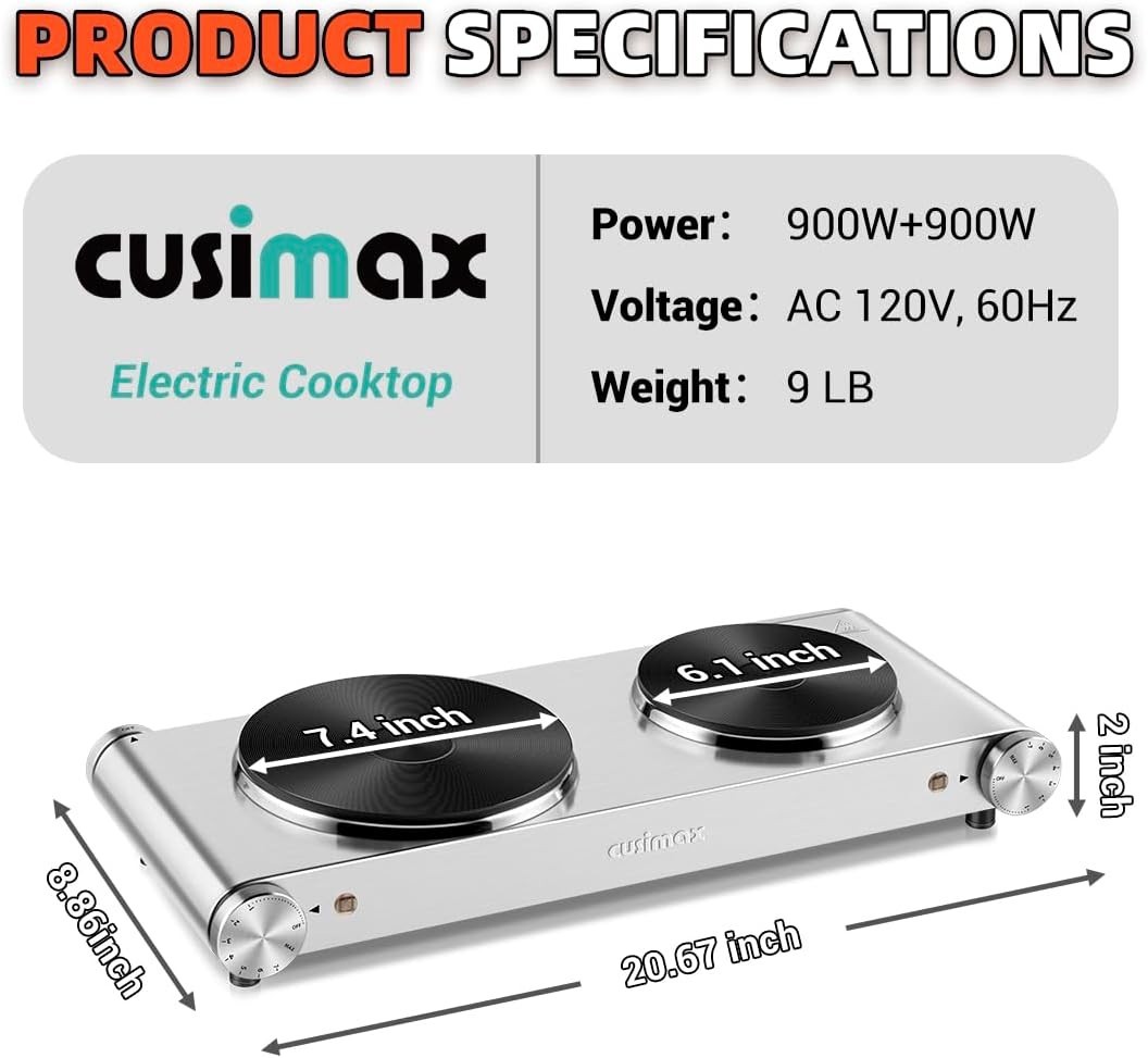 Hot Plate, Double Burner, Electric Hot Plates for Cooking, 1800watts Portable...