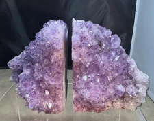Natural purple Crystal AMETHYST Point Clusters BOOKENDS 3.12 Lbs  geologist rock