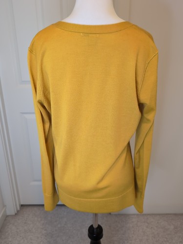 Nordstrom Halogen Womens Cardigan Medium Yellow Gold Merino Wool Sweater Pockets - Picture 4 of 8