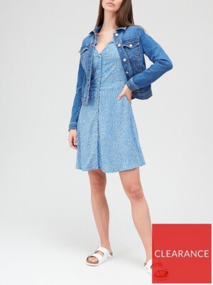 V by Very Button Through 3/4 Sleeve Mini Dress - Blue Print UK 14 RRP £28