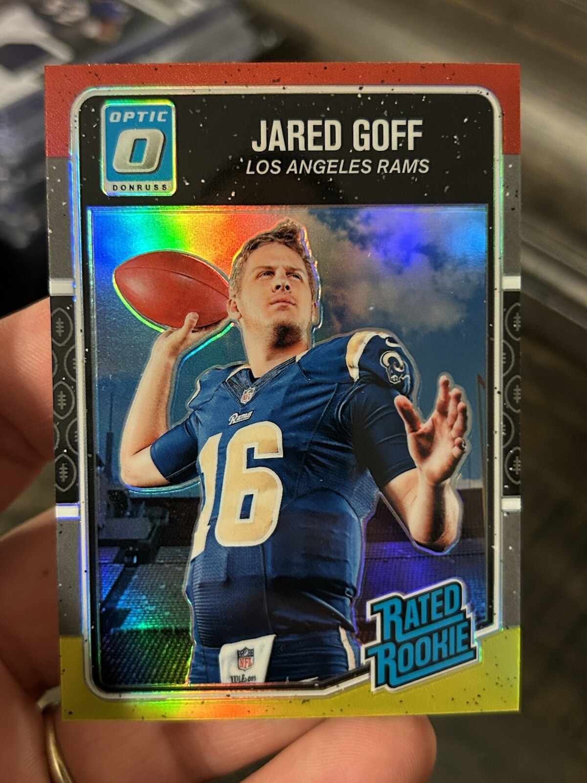 2016 Donruss Optic Jared Goff #172 Rated Rookie RC Red and Yellow Prizm Lions