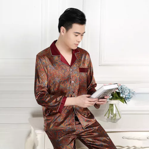 Luxus Herren Seide Satin Pyjama Set Weich Pyjama Langarm Nachtwäsche Loungewear - Bild 35 von 74