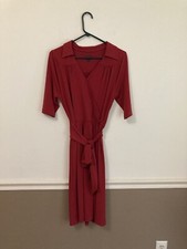 Talbots Faux Wrap Dress Size 8 Red Collared Short Sleeve Belt