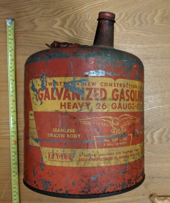 Antique Eagle Galvanized Seamless Body Gasoline Can 2 Gallon no. 502-ns Complete