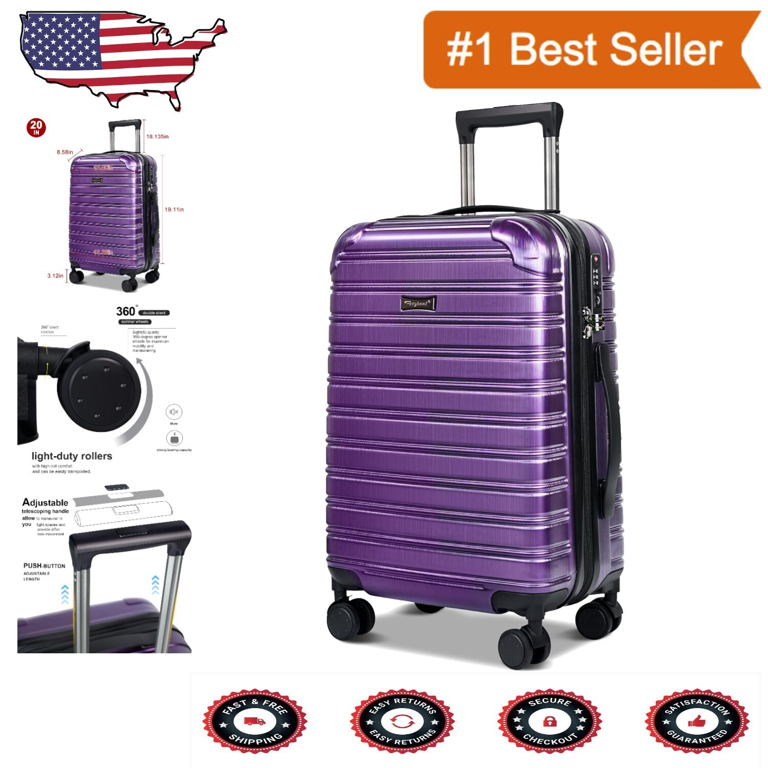 Versatile Carry-On Luggage Set - 20-Inch Hardshell Suitcase with Mobility Wheels-image