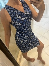 Womens Michael Kors Montauk Blue Sleeveless Cowl Neck Zip Leg Slit  Dress M