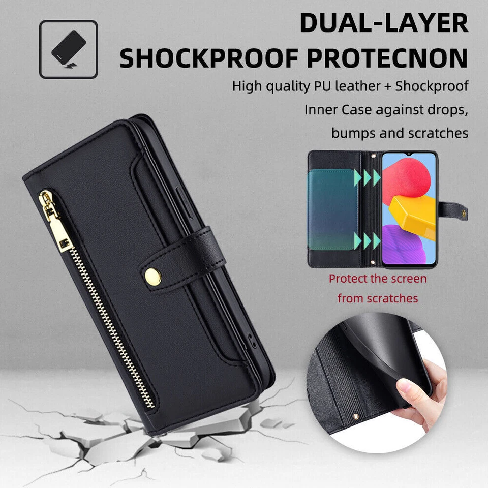 PU Leather Zipper Wallet Phone Case For Google Pixel 6 7 8 9 Pro XL 6A 7A 8A - Image 4 of 4