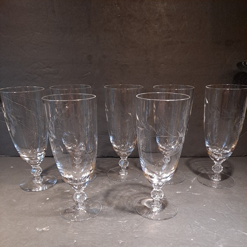 Set of 7 Vtg Tiffin-Franciscan LENOX LYRIC CLEAR Crystal Iced Tea Goblets 7" 