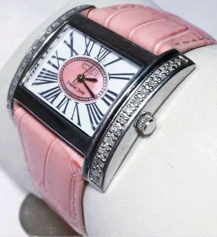 NEW Ecclissi facets stainless steel watch pink pavé crystal dial leather strap $_57.JPG?set_id=880000500F main image 3