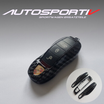 Porsche 958 Cayenne Schlüssel Cover 3x Abdeckungen Seite + Mitte in Carbon Optik