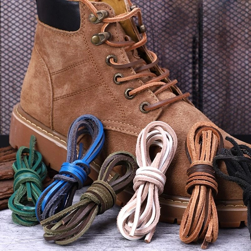 1 Pair Martin boots Shoelaces Square Leather Shoe Laces Solid Retro Men And  Wome