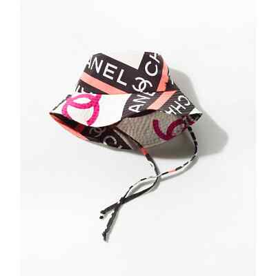 Chanel 22S Black White Pink Beige Fabric CC Logo Sun Cloche Bucket