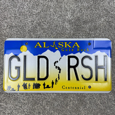 GLD RSH Alaska Centennial Souvenir Vanity License Plate Gold Rush Mining Miner