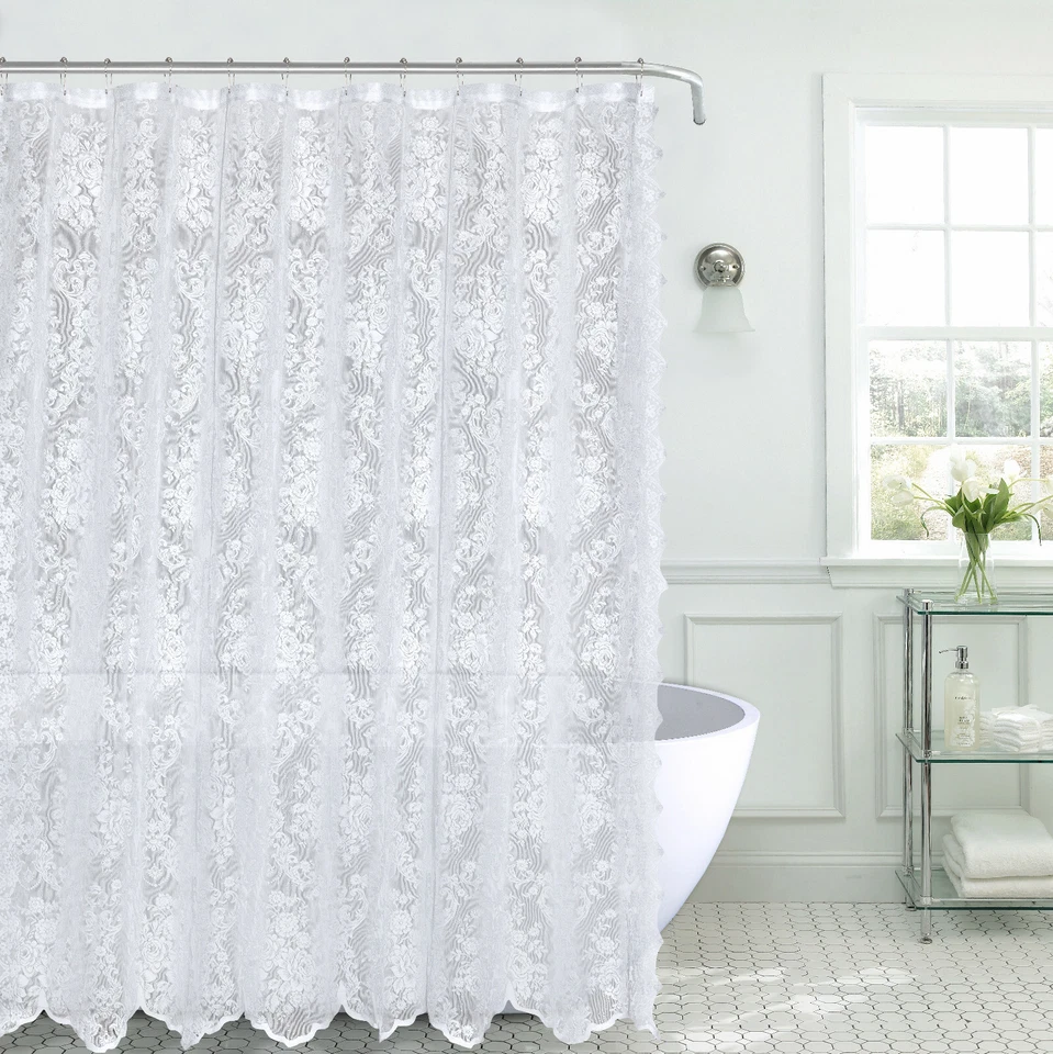 Kate Aurora Country Farmhouse Shabby Chic Lace Shower Curtain - Assorted Colors - Image 2 of 3