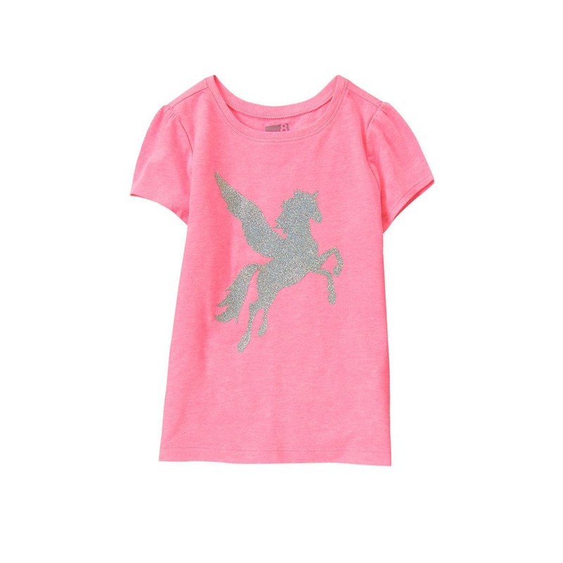 NWT Crazy 8 Silver Sparkle Unicorn Pink Short Sleeve Girl Shirt XS 4