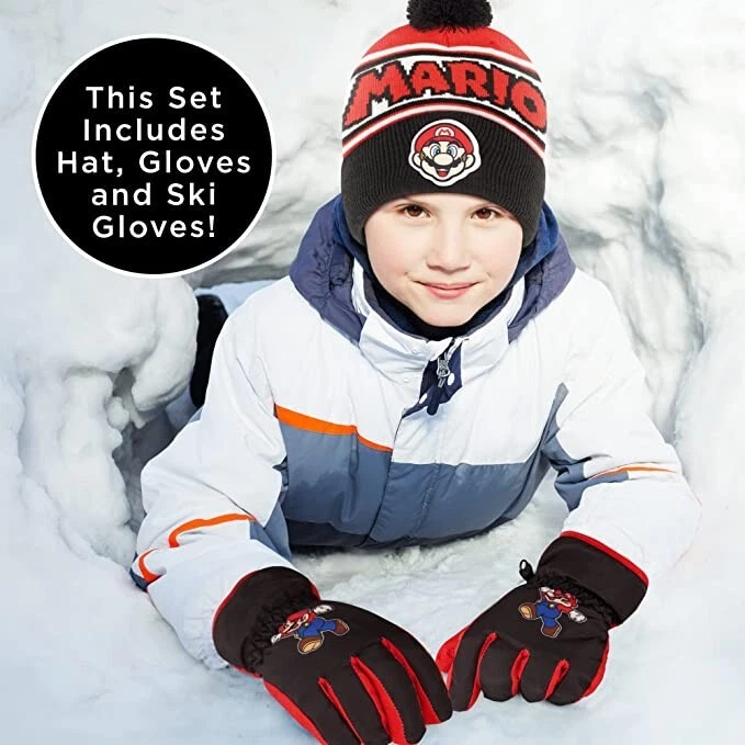 Nintendo Super Mario Winter Hat with Knit and Insulated Ski Gloves, Boys Age 4-7 - Image 2 of 4