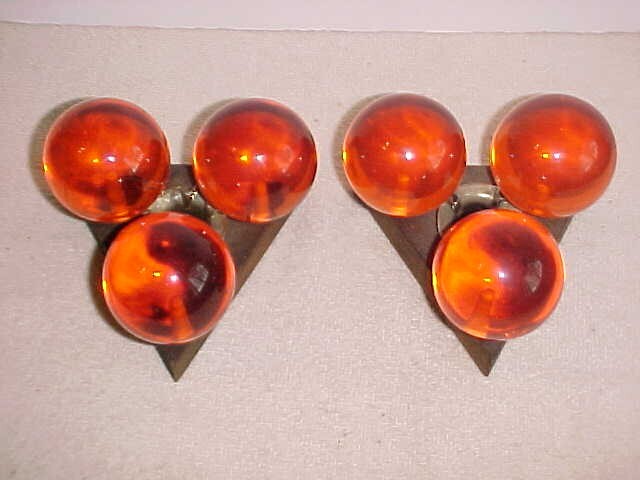 mcm orange pair of lucite acrylic ball grape taper candles and candle holders